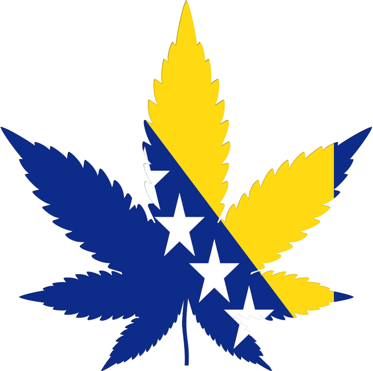 Bosnia and herzegovina flag in cannabis leaf
