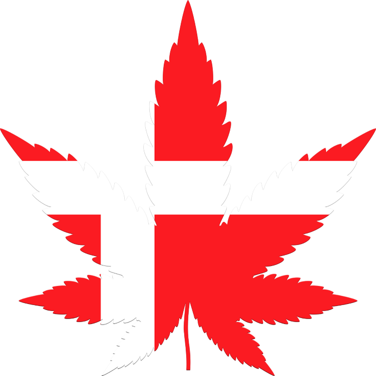 Denmark flag in cannabis leaf