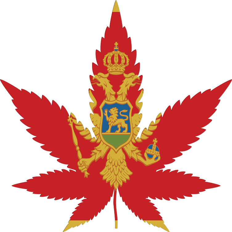 Montenegro flag in cannabis leaf