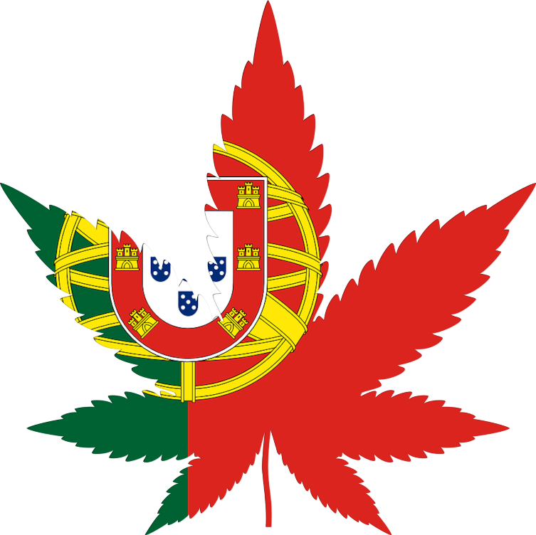 Portugal flag in cannabis leaf