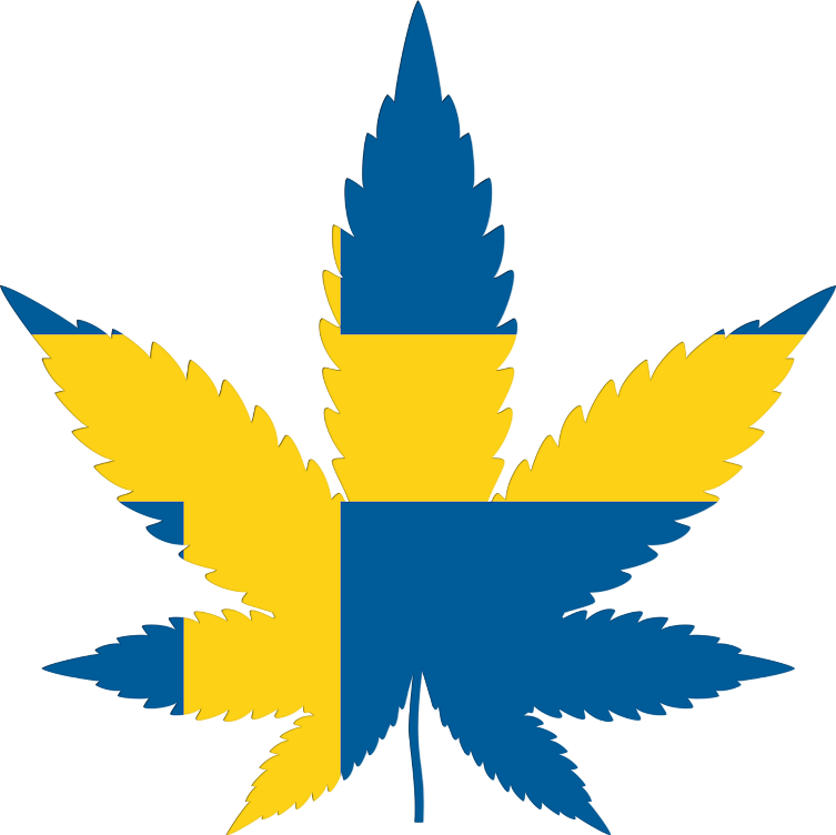 Sweden flag in cannabis leaf